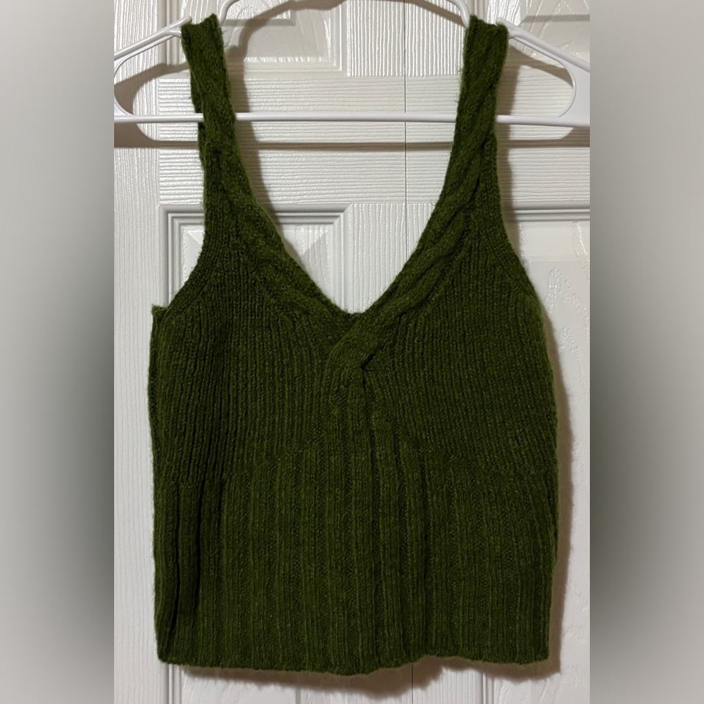 Anthropologie Olive Green Cable Knit Sweater Tank Top XS